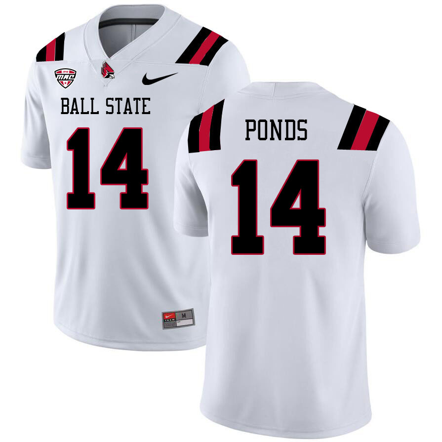 Ball State Cardinals #14 Marion Ponds College Football Jerseys Stitched Sale-White